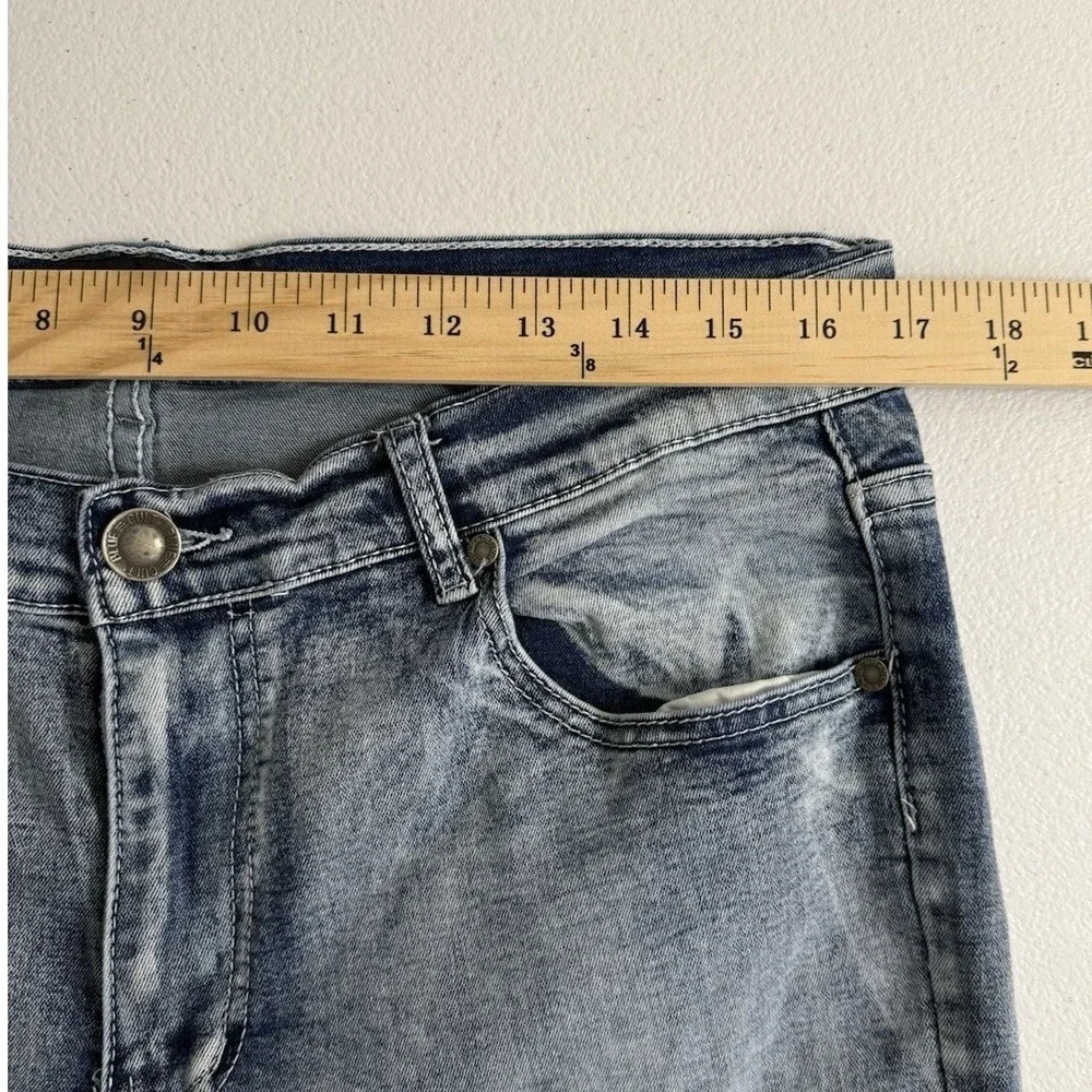 Blue‎ Cult Mens Acid Wash Slim Jeans Light Blue Embroidered Pockets Size 36